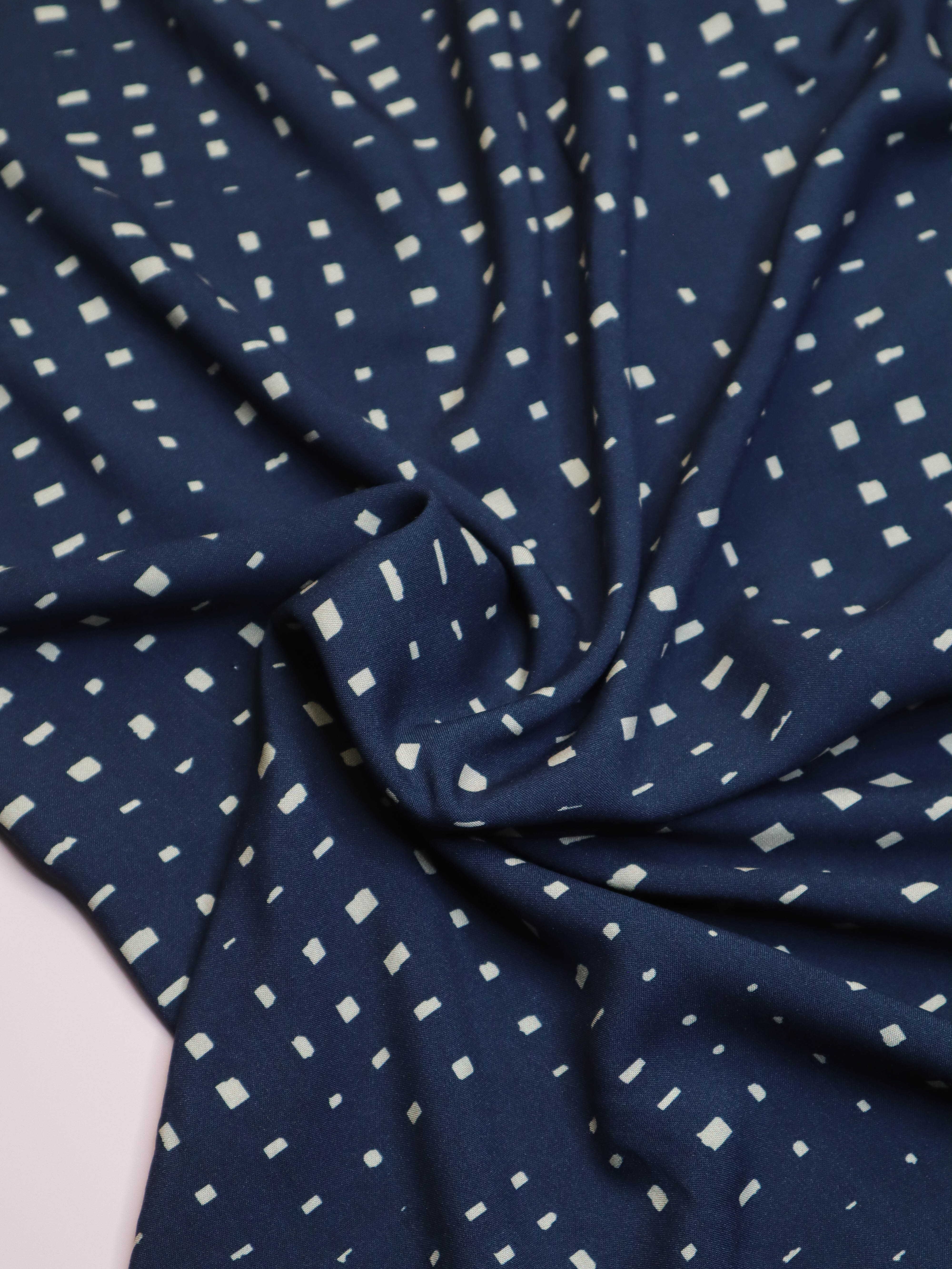 Grid Dark Navy Viscose