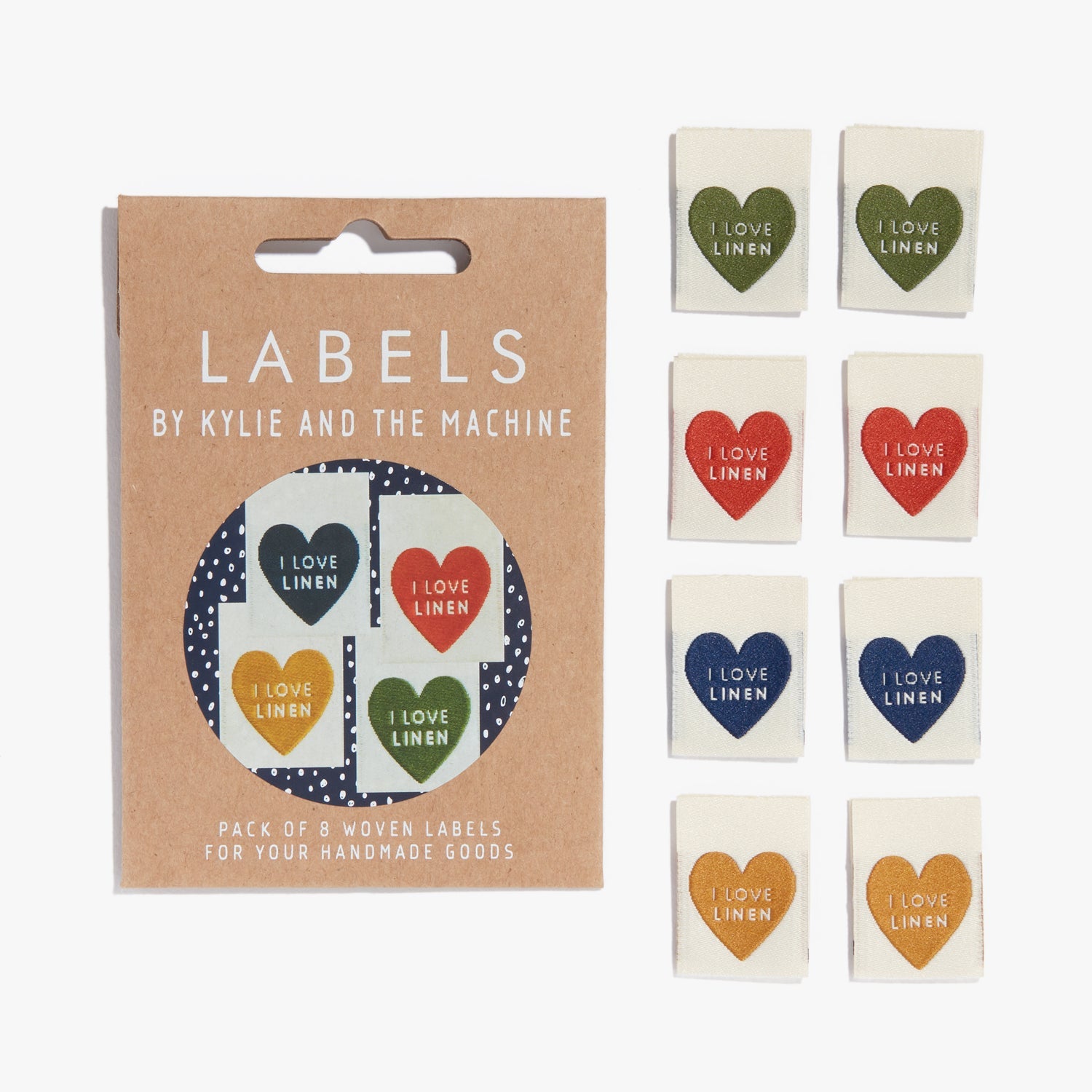 'I love linen' rainbow' labels