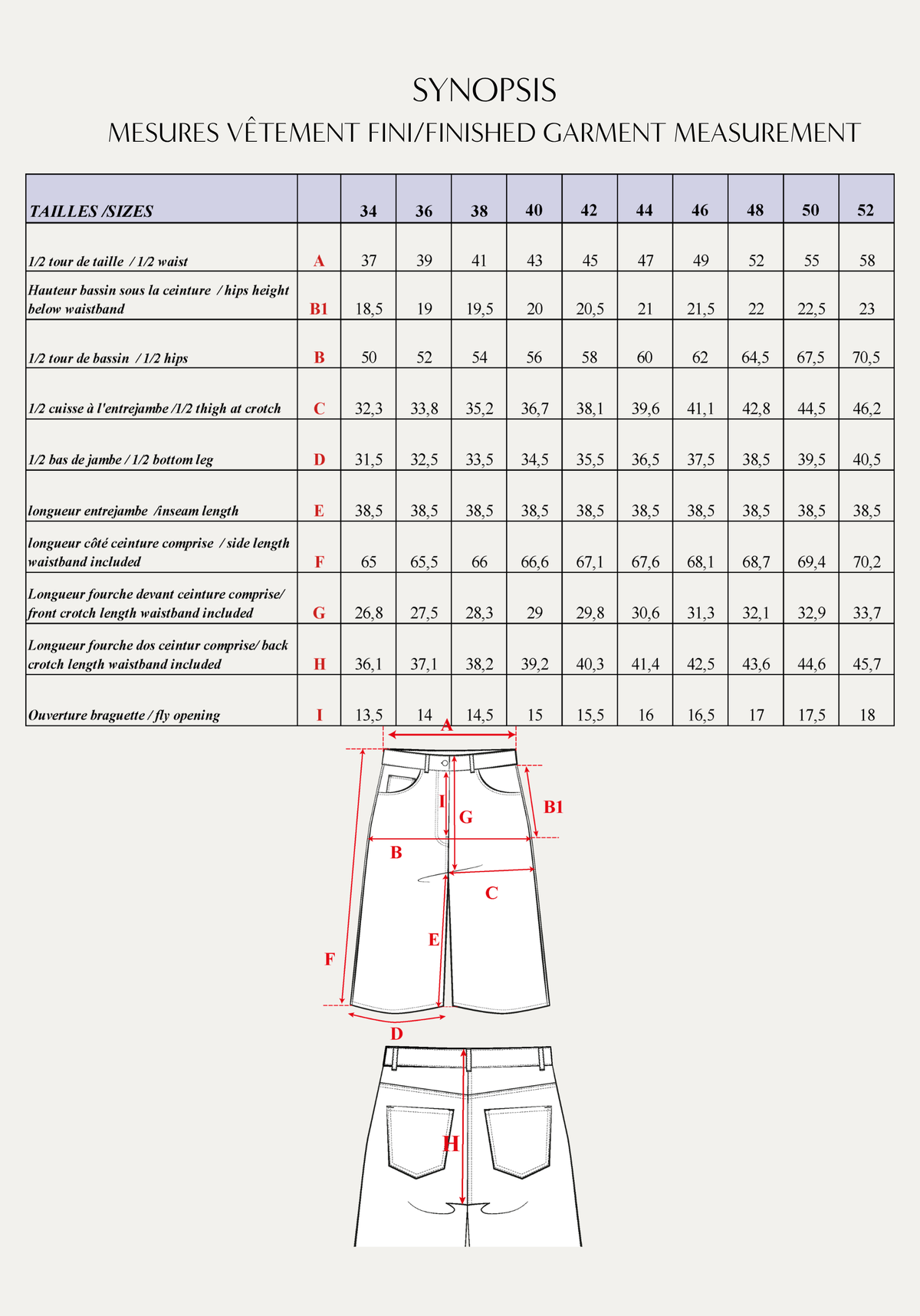 Maison Fauve Synopsis Bermuda shorts finished garment measurements