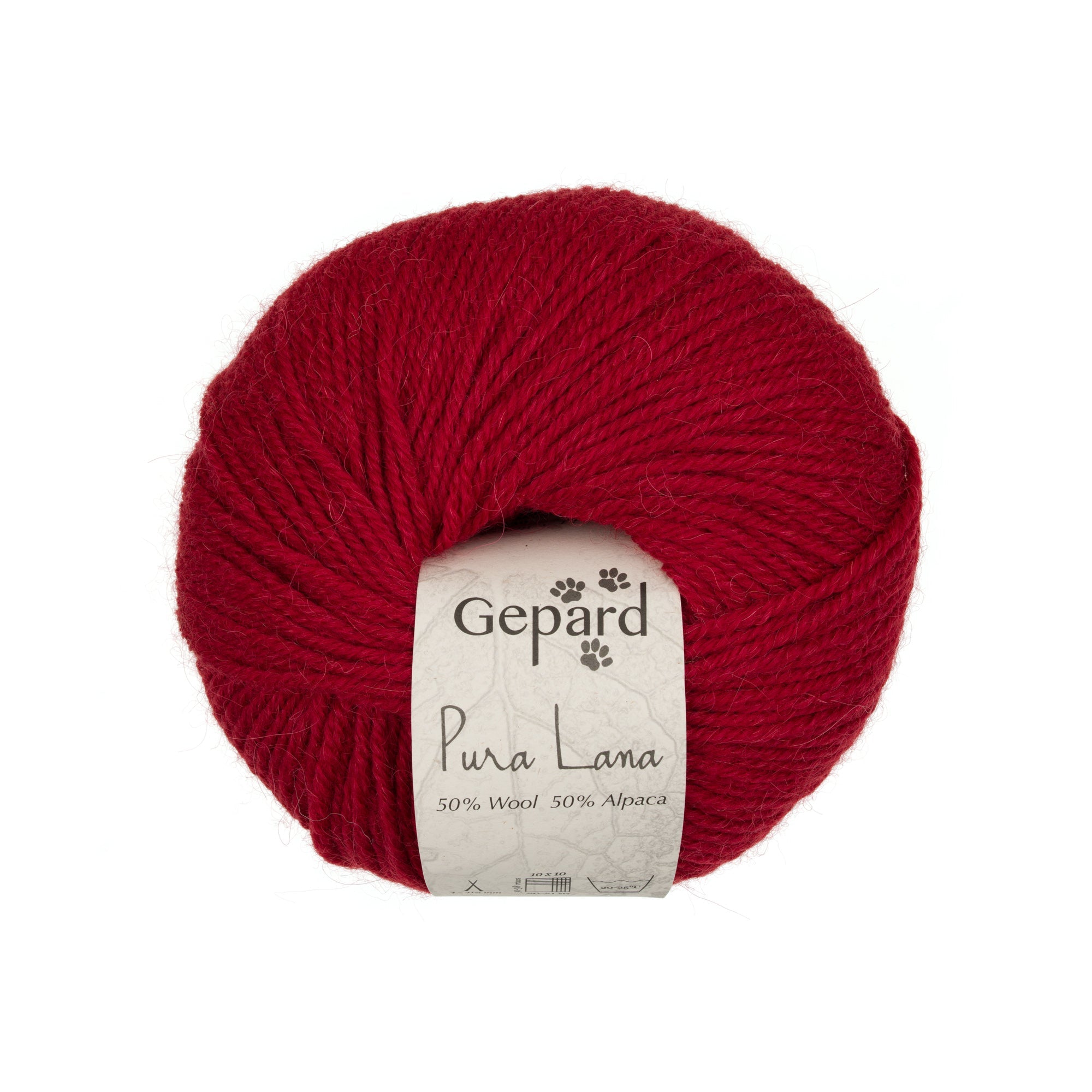 Gepard Pura Lana 330 deep red yarn ball