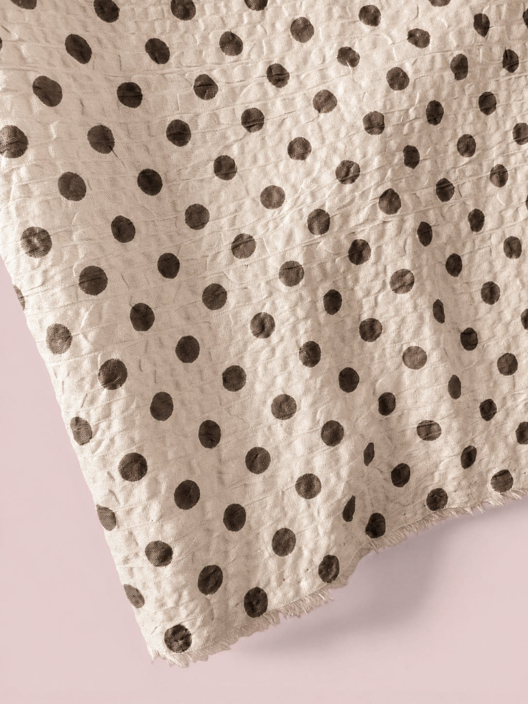 Iris Dot Ivory/Brown - Japanese Seersucker